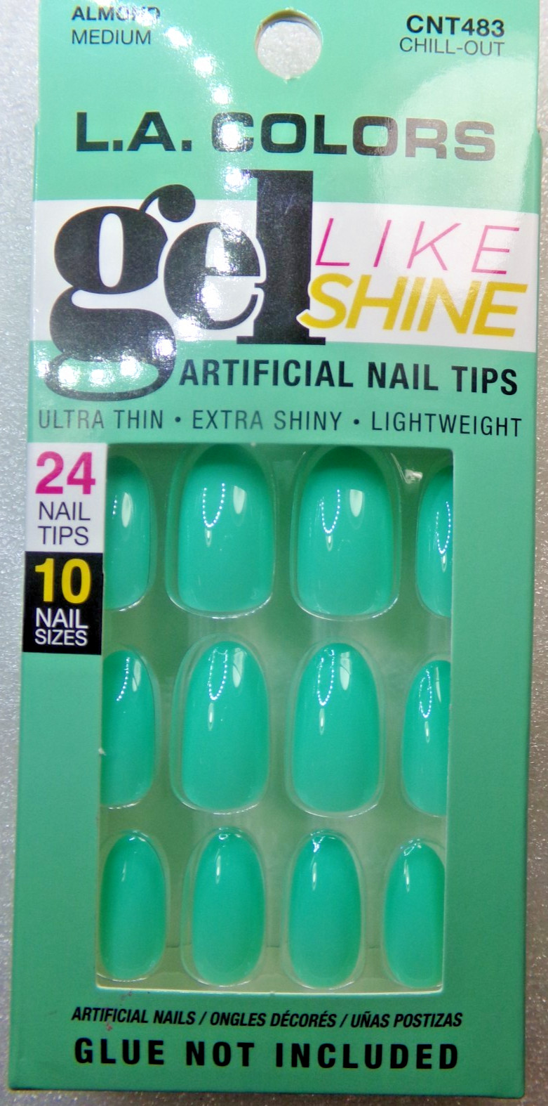 LA Colors Nails On! Shiny Sea Green GLUE-On Medium Length Almond