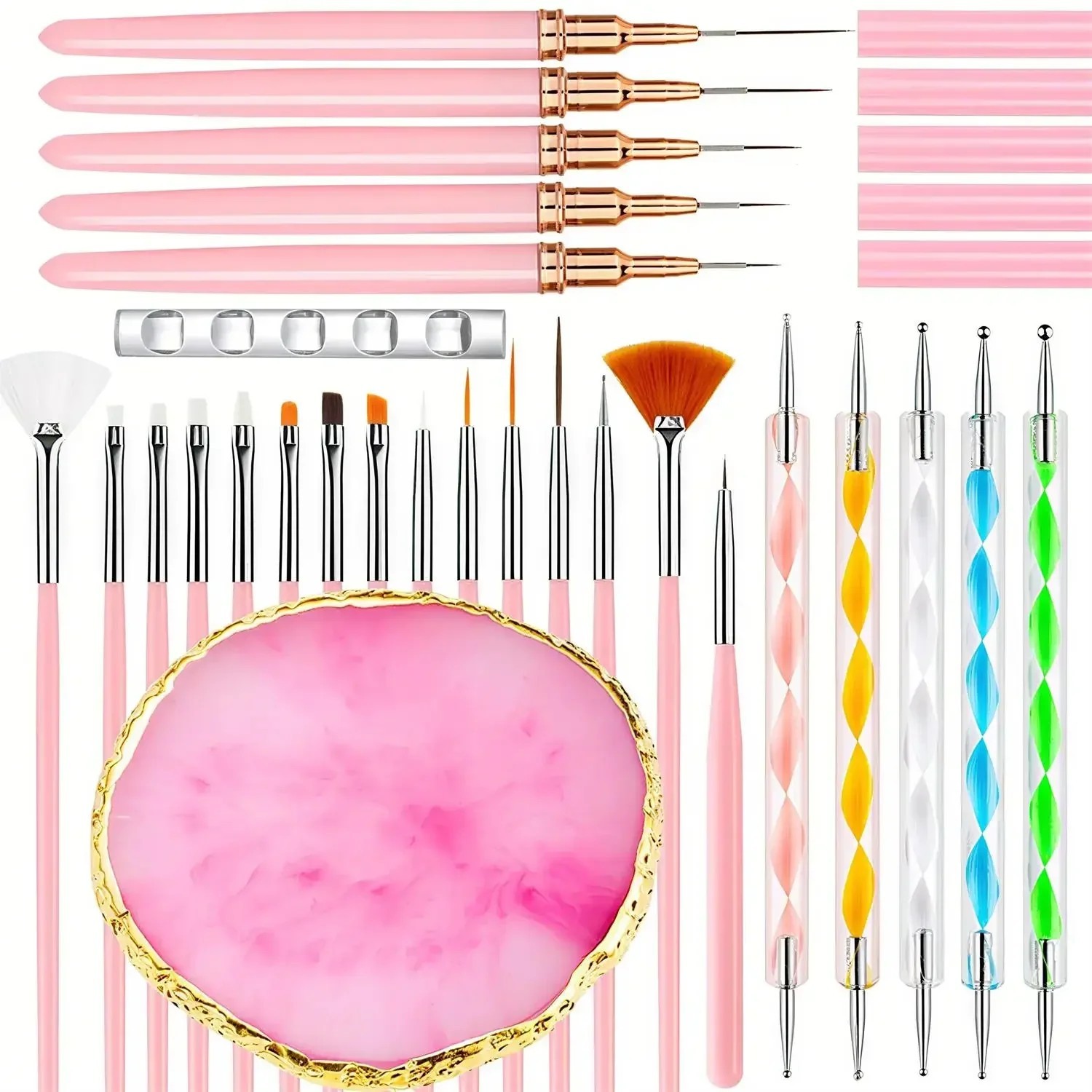 27pc Nail Art Tool Kit Brushes Dotting Pens Liner Palette Manicure DIY Salon Set