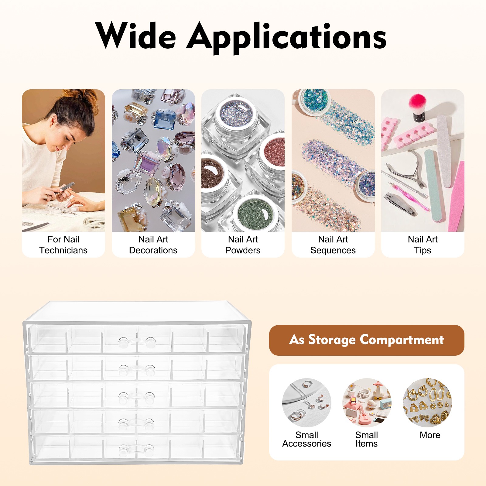 5 Layers Nail Art Supplies Display Organizer 120 Grids Nail Art Storage Box