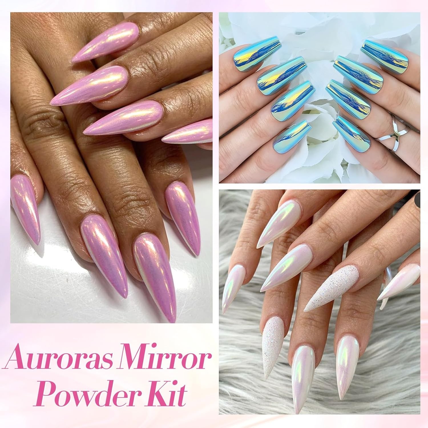 4 Boxes Metallic Mermaid Pearl Nail Powder – Versatile for Gel and Acrylic Nails