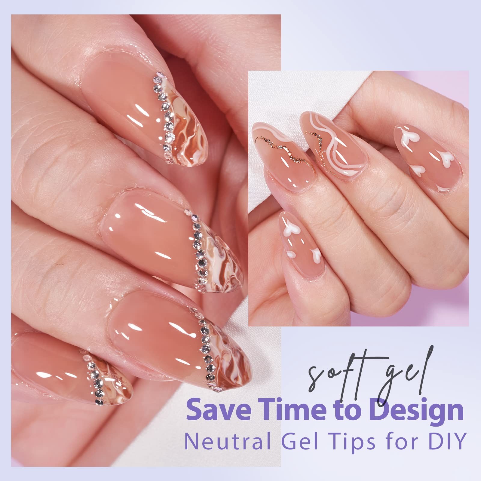 Almond Nail Tips – Brown Soft Gel Nail Kit with 150 pcs Medium Fake Nails, Ge…