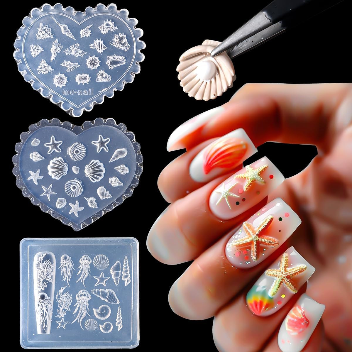 3D Starfish Silicone Nail Molds – 3Pcs Ocean-Themed Nail Art Tools