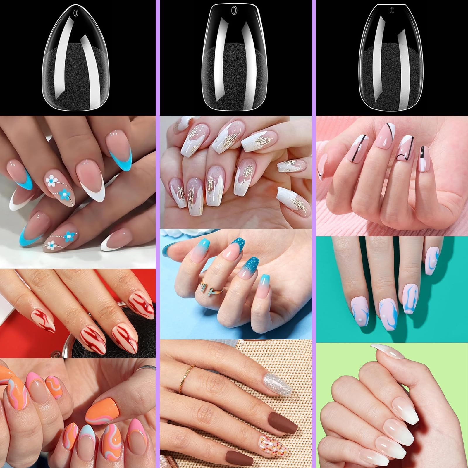 BlueZOO Short Nail Tips Almond Coffin Ballerina 3 Boxes Home Salon DIY