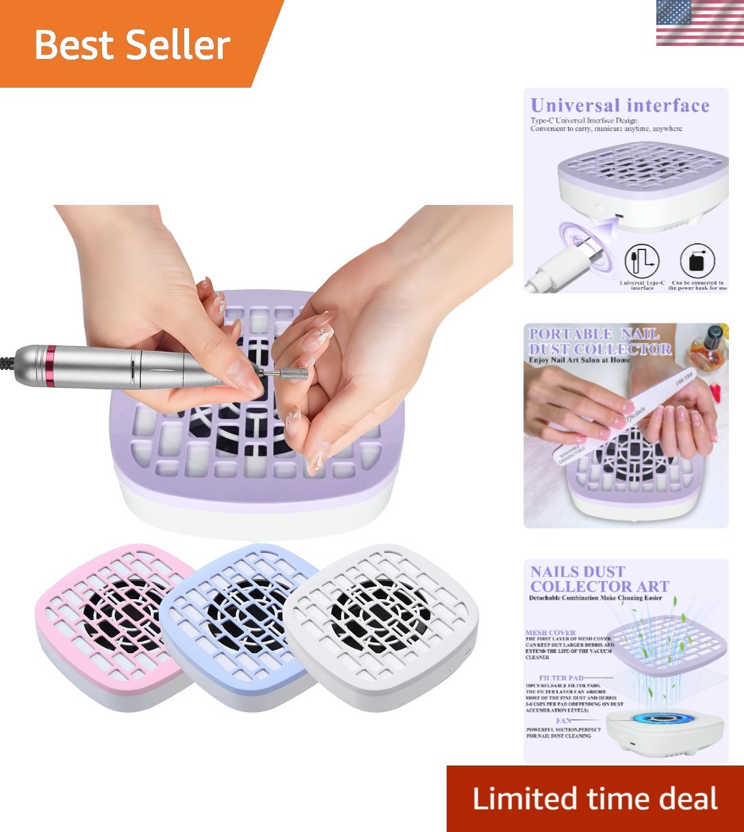 Compact Purple Nail Vacuum Cleaner – Strong Suction for Clean Manicure Spaces