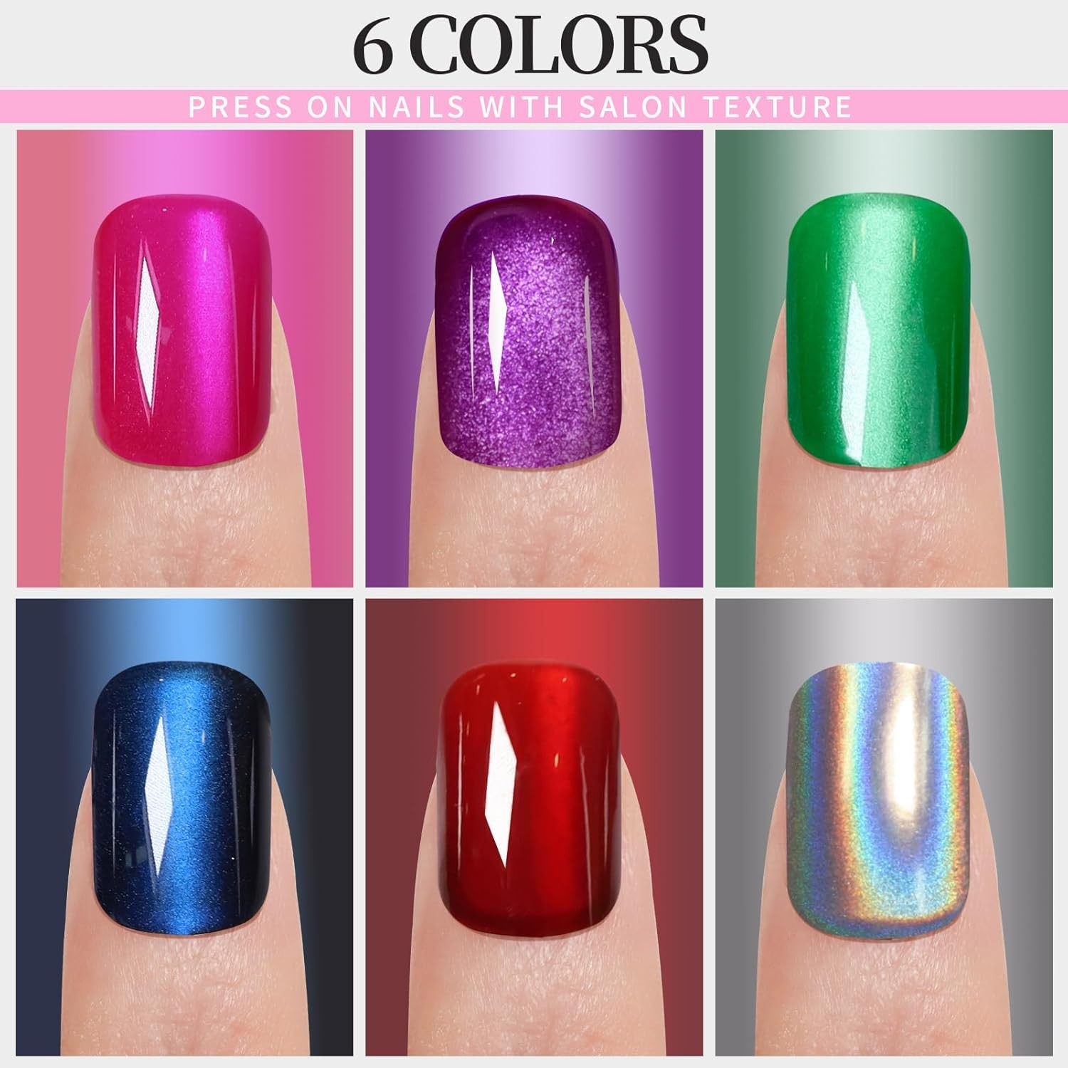 180PCS Cat Eye Press On Nails, Short Square Full Cover Fake Nails with Adhesive