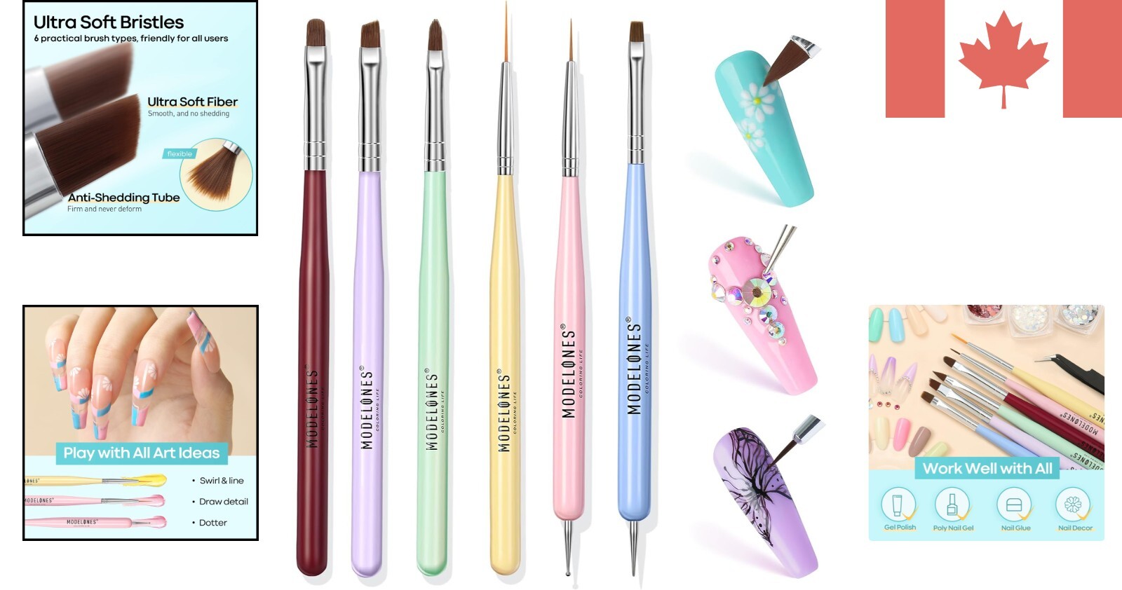 6-Piece Nail Art Kit with Liner Brush & Dotting Pen for Elegant Manicures