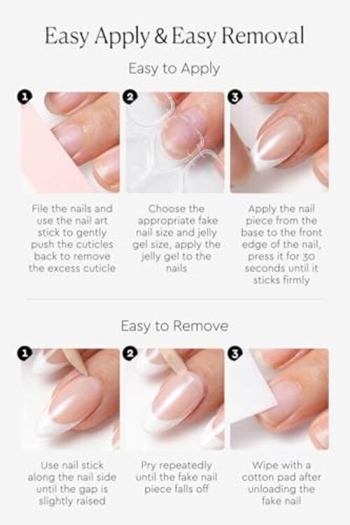 Press On Nails – Short Almond Soft Gel False Nails – Glossy Finish – Reusable