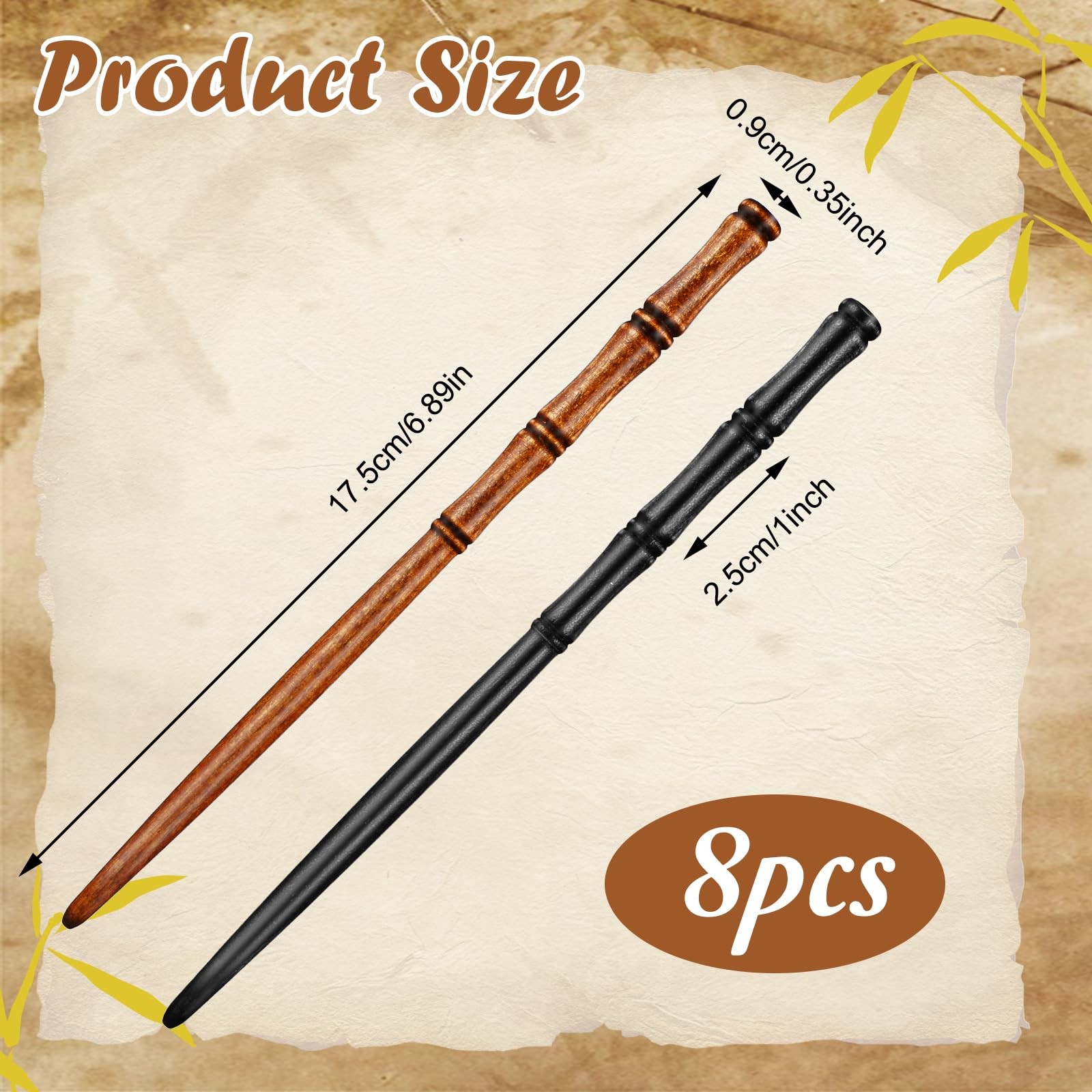 8 Pieces Hair Chopsticks Bamboo Shape 1 Count (Pack of 8), Black, Brown