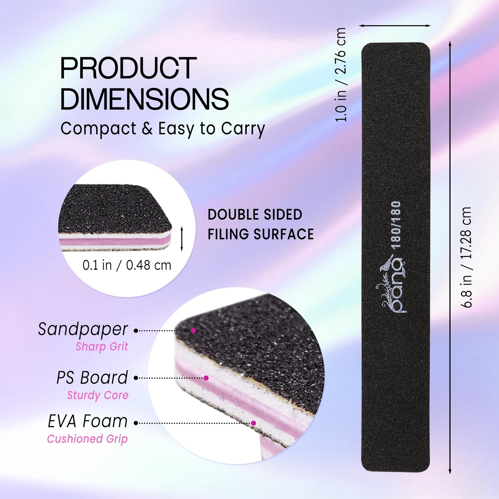 10PCS Jumbo Size PANA Professional Double Sided Nail Files – Black, 180/180 G…