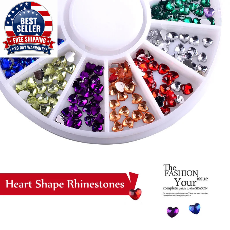 1 Box Heart Shape Acrylic Nail Art Decoration Wheel Glitter 3D Design Rhinestone