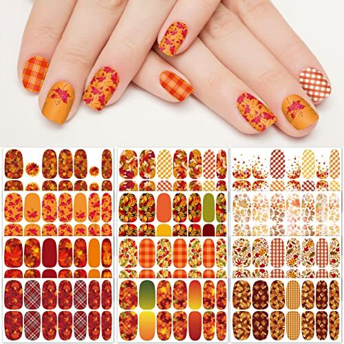 12 Sheets Fall Nail Wraps Stickers Autumn Nail Polish Strips Self-Adhesive