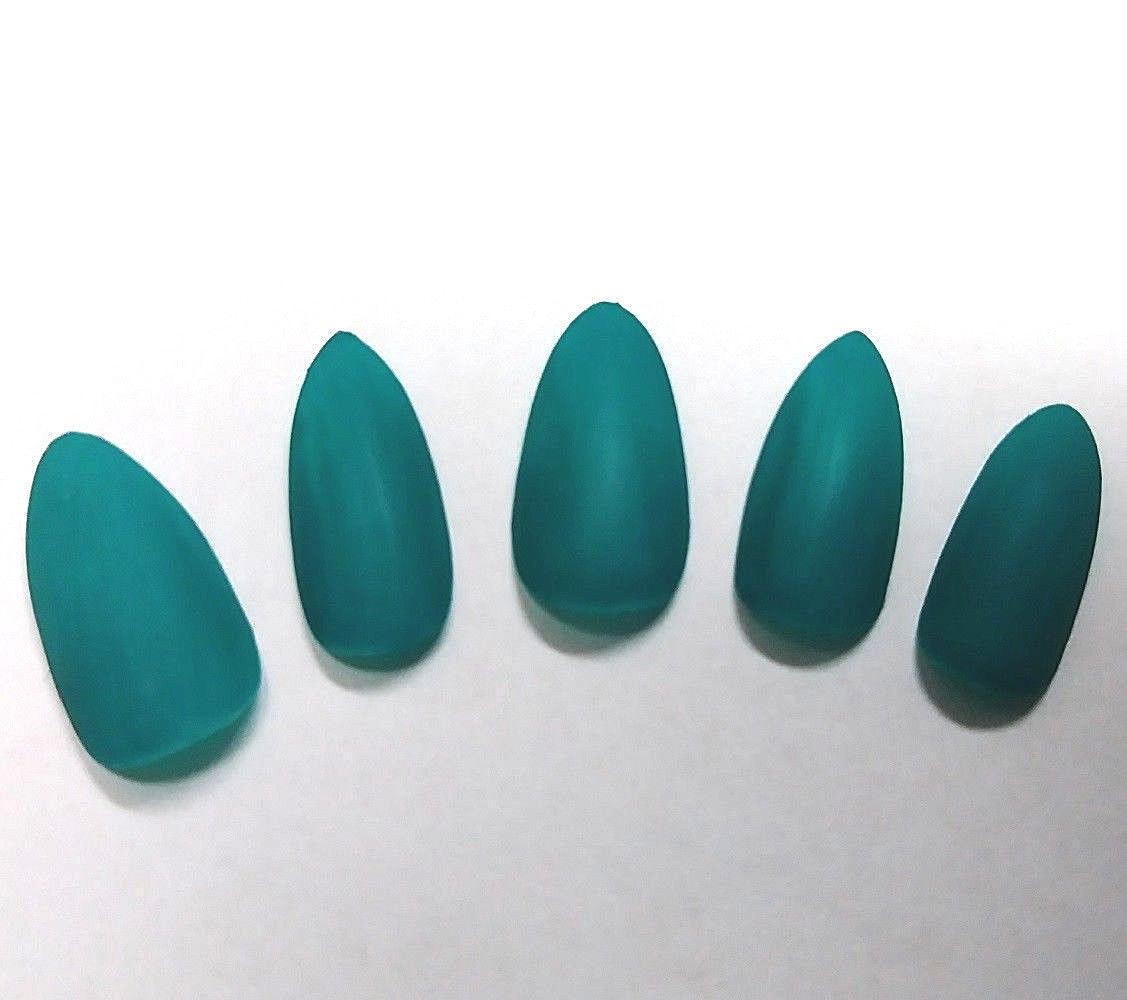 Matte Teal Green Gel Almond Press On Nails Set Handmade
