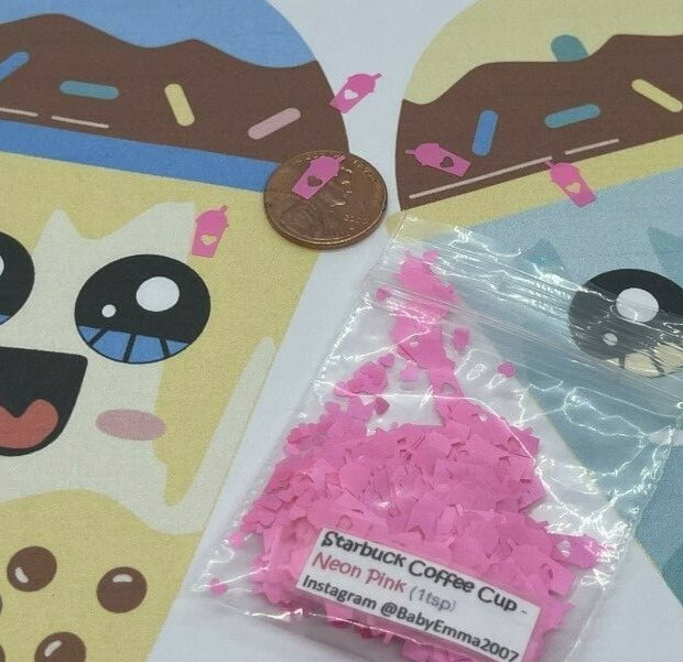 Starbuck Coffee or Milk Tea Shape(Neon Pink) Glitter 7mm-Nail Art Face Crafts-US