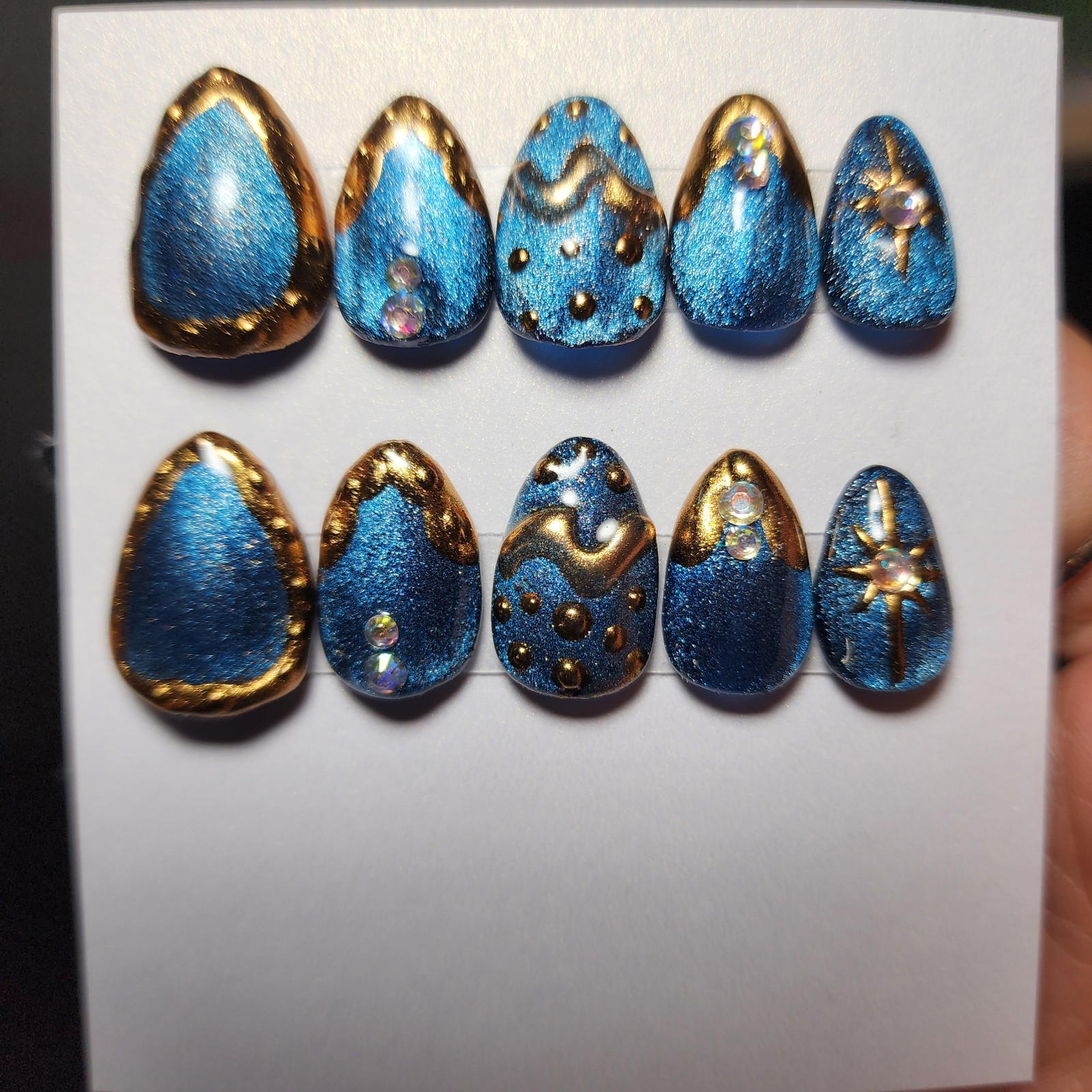 Extra Short Almond Cayete Chrome Acrylic Press Ons Celestial Bling