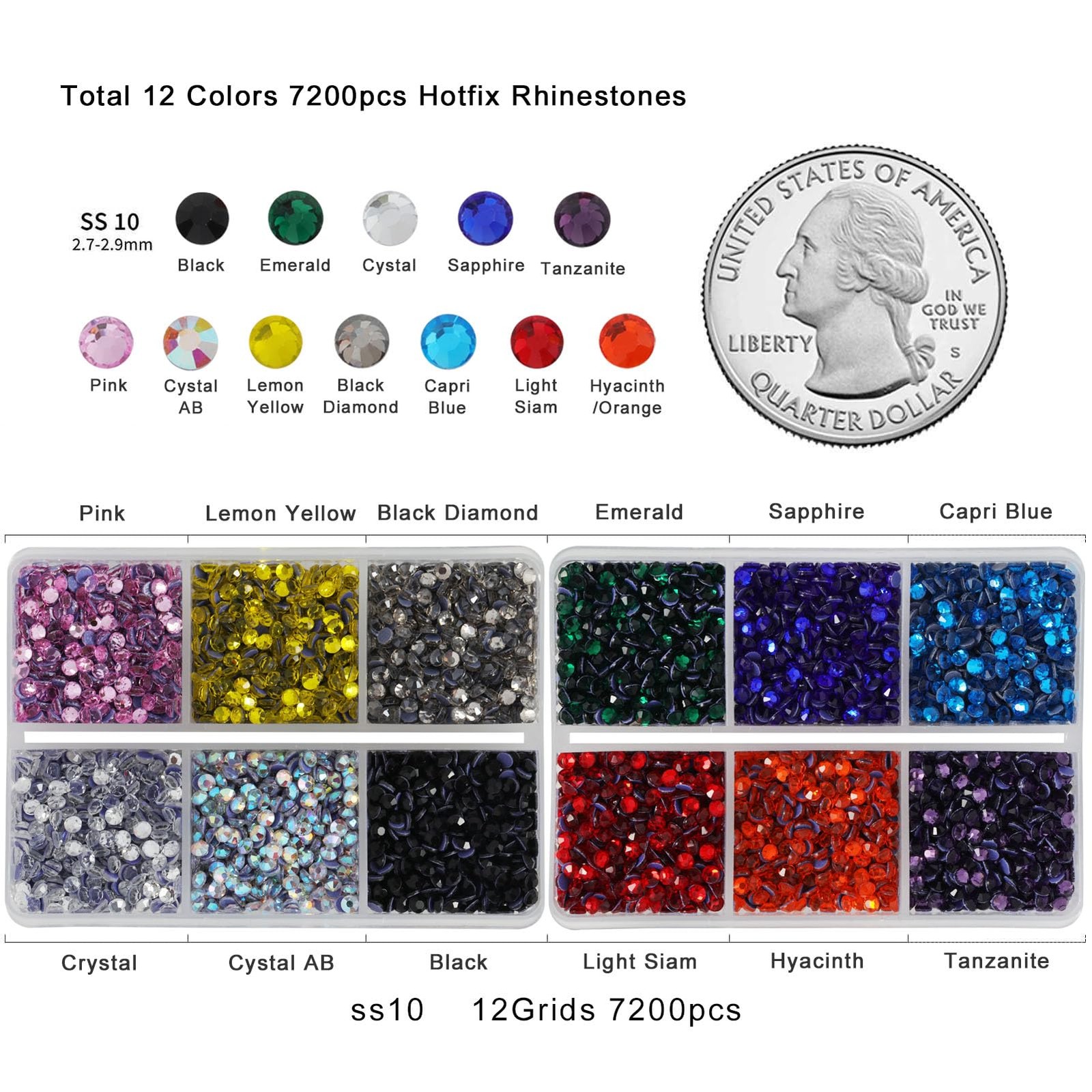 Hotfix Rhinestones Mixed 12 Colors, SS10 Rhinestones for Crafts Clothes, Hotf…