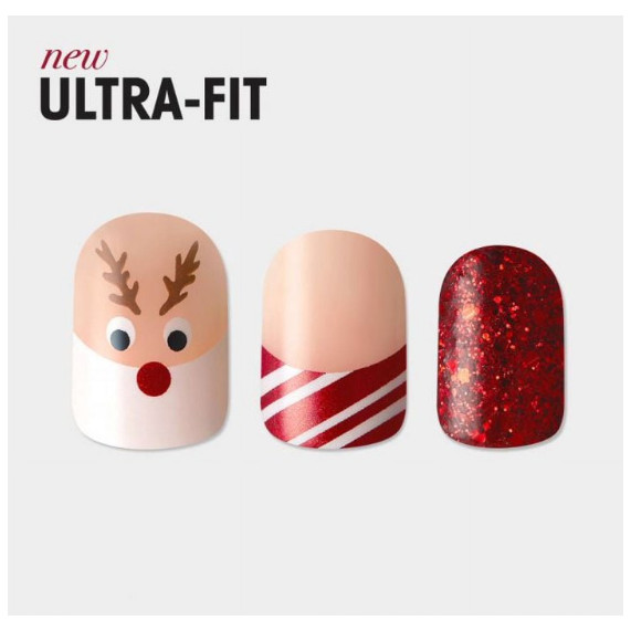 imPRESS Press On Nails Holiday Reindeer Candy Cane Red Short No Glue Manicure