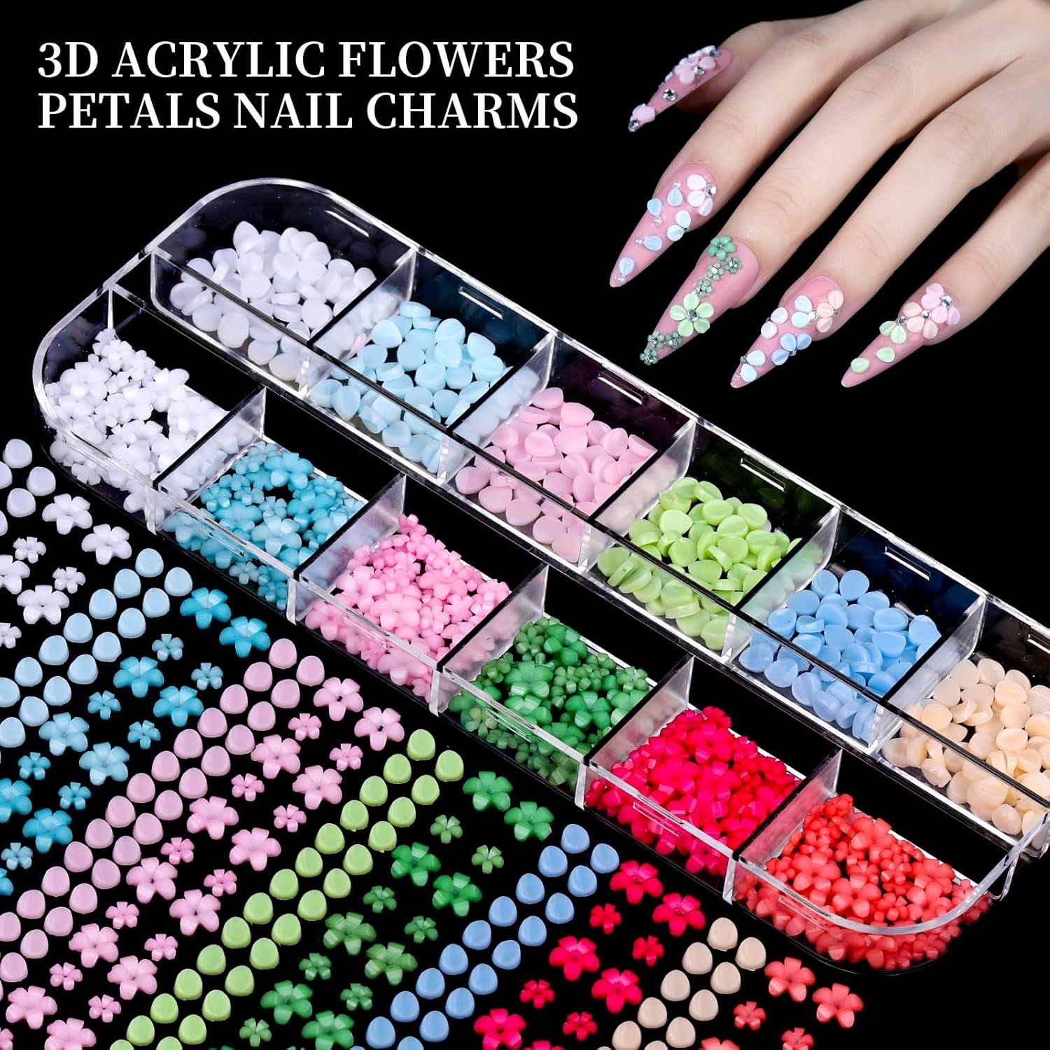 8-Box Nail Charms Set, 3D Flowers, Fruit Gems, Pearls & Rhinestones DIY Kit
