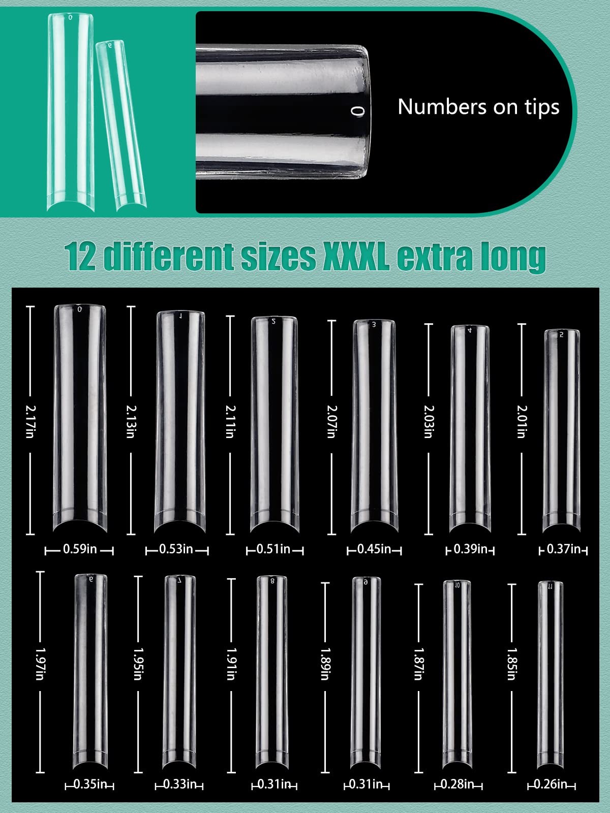 504 PCS No C Curve Clear Nail Tips for Acrylic 504 Piece Assortment,