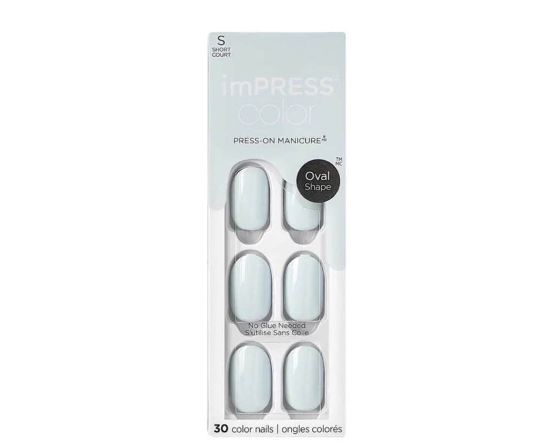 NEW KISS imPRESS Color Light Blue Oval Press-On Nails April Rain x1