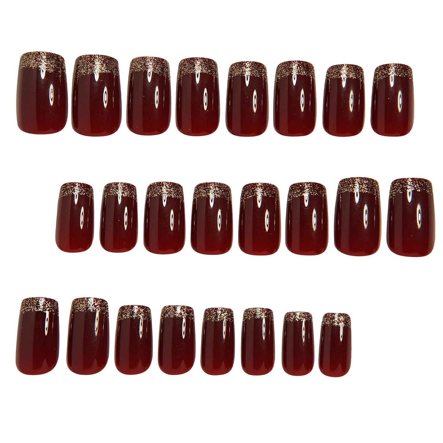 Square Press on Nails Medium Fake Nails with Designs Gold Sequins Stick on Na…