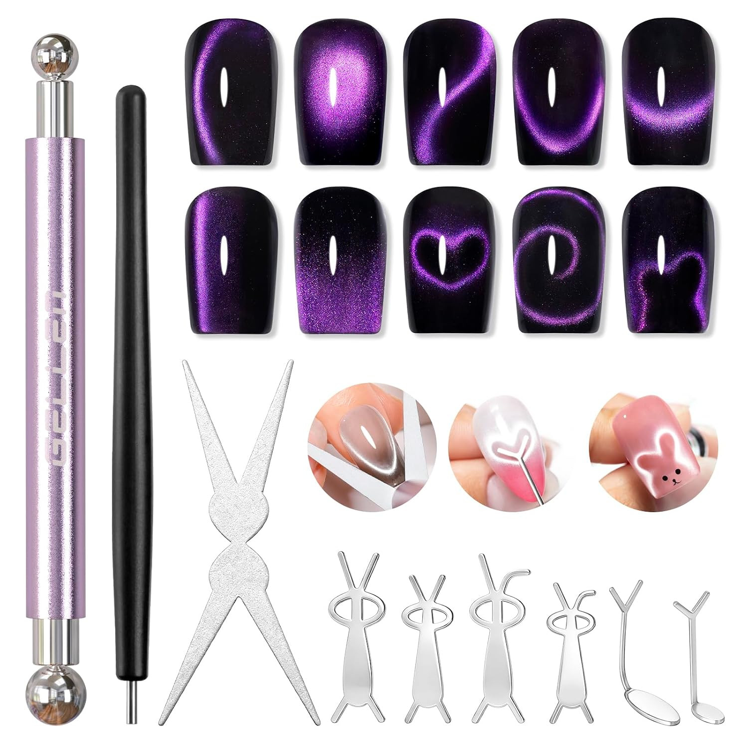 Cat Eye Magnet, Double-Ended Nail Magnet Tool Kit for Gel Polish | Complete Set