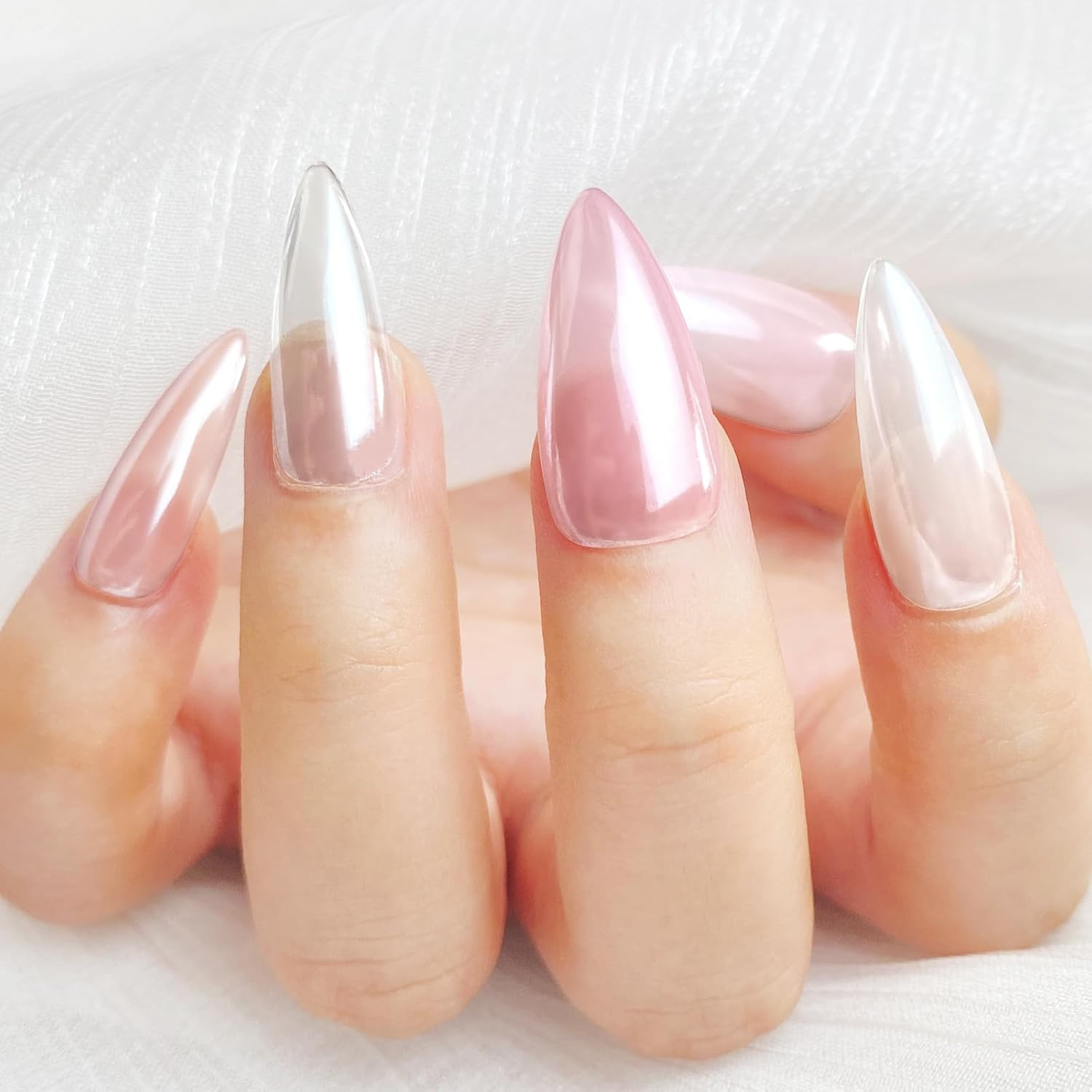 White Chrome Nail Powder, Clear Glazed Donut Mermaid Aurora Nail Powder Pigment