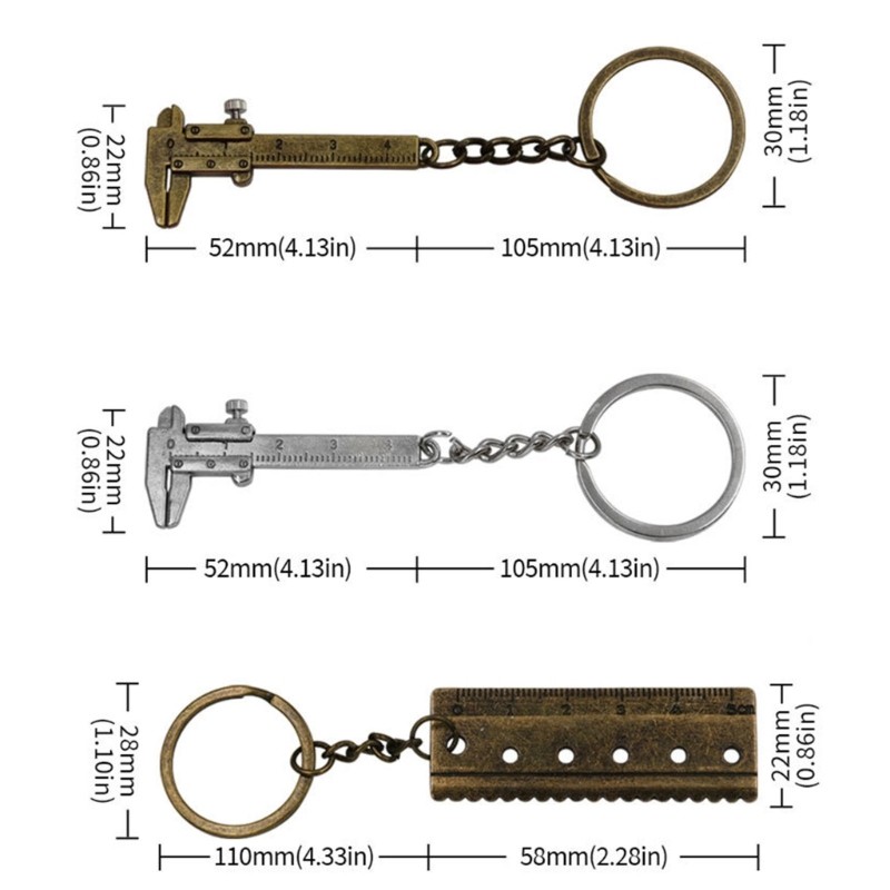 Metal Vernier Caliper Straight Tooth Keychain Pendant Zinc Alloy Keychain