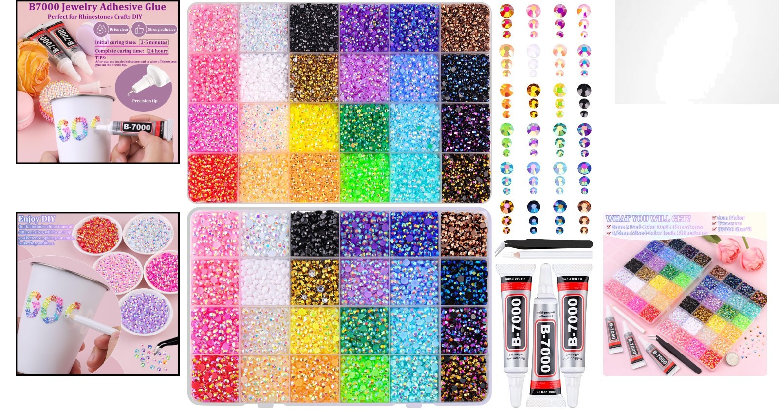 Build Your Creativity – 2 Storage Boxes of 40000 Jelly Rhinestones + Glue Kit