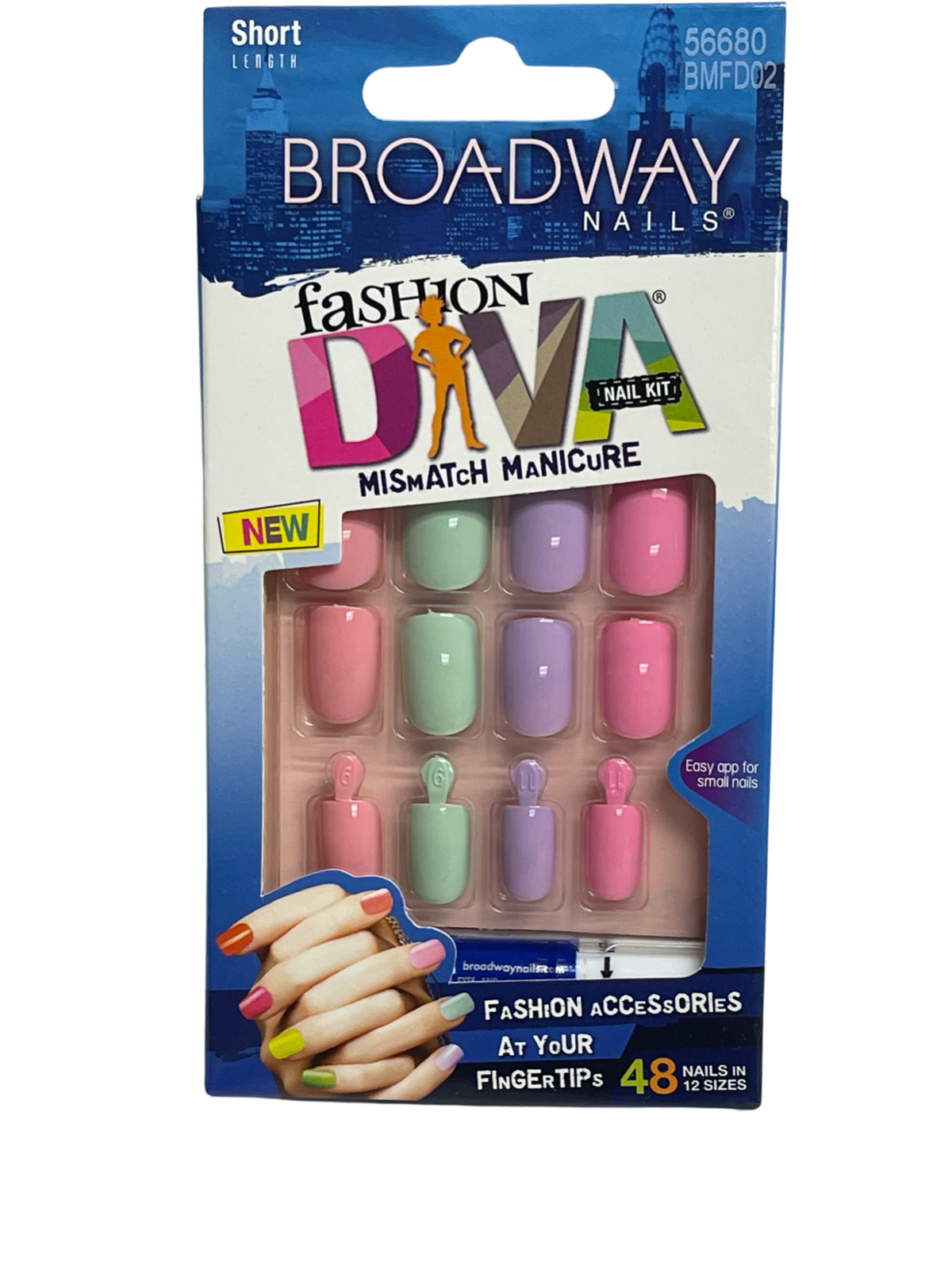 LOT 3 KISS BROADWAY FASHION DIVA GLUE ON NAILS PASTEL COLORS MISHMASH (NO GLUE)