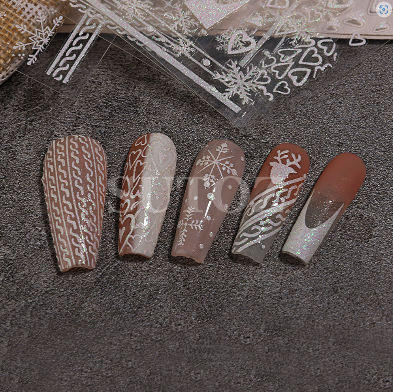 Christmas WHITE Glitter Snowflakes French Nail Art Stickers Decals Transfer NS44