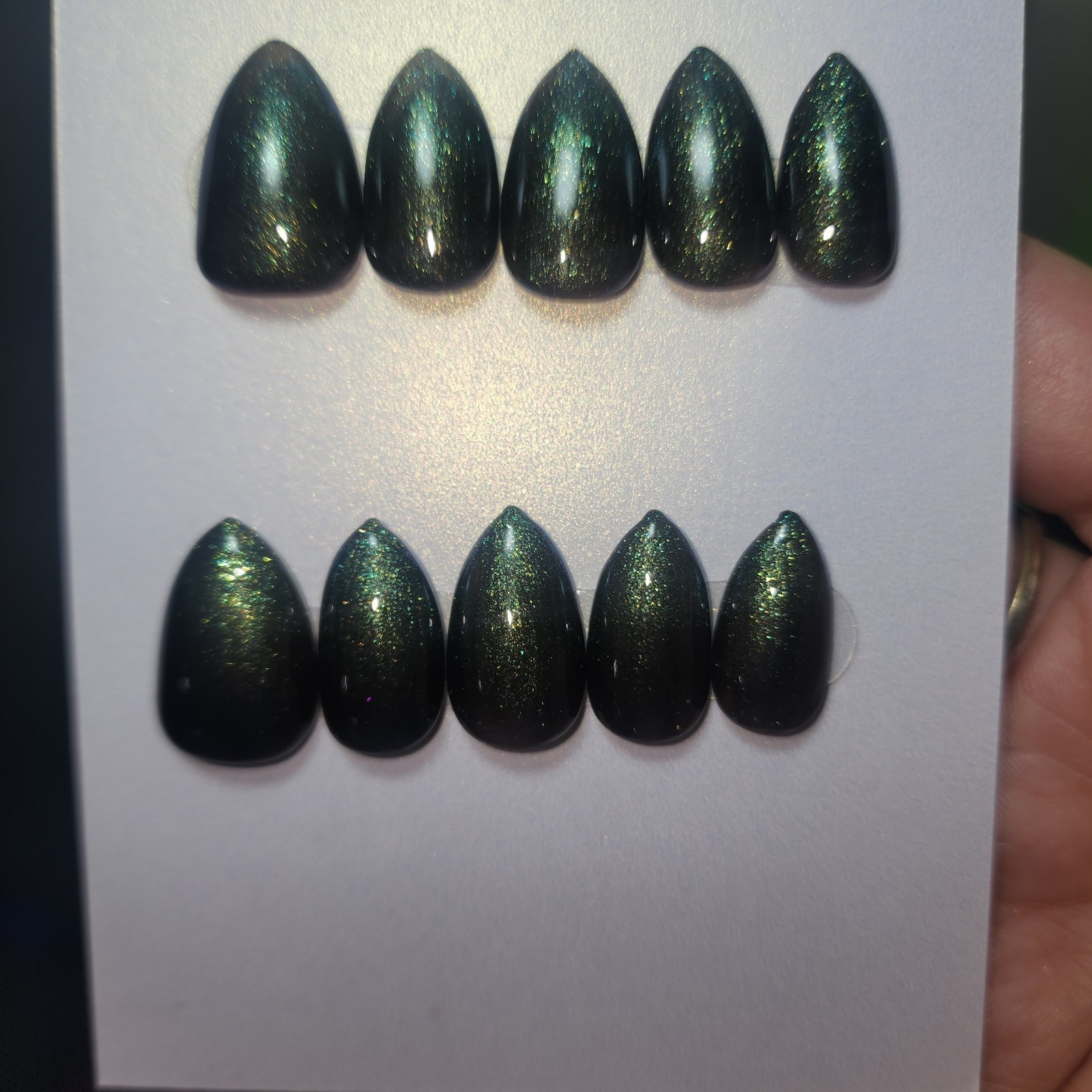 Handmade Reusable Short Stiletto Goth Green And Black Ombre Press On Nails