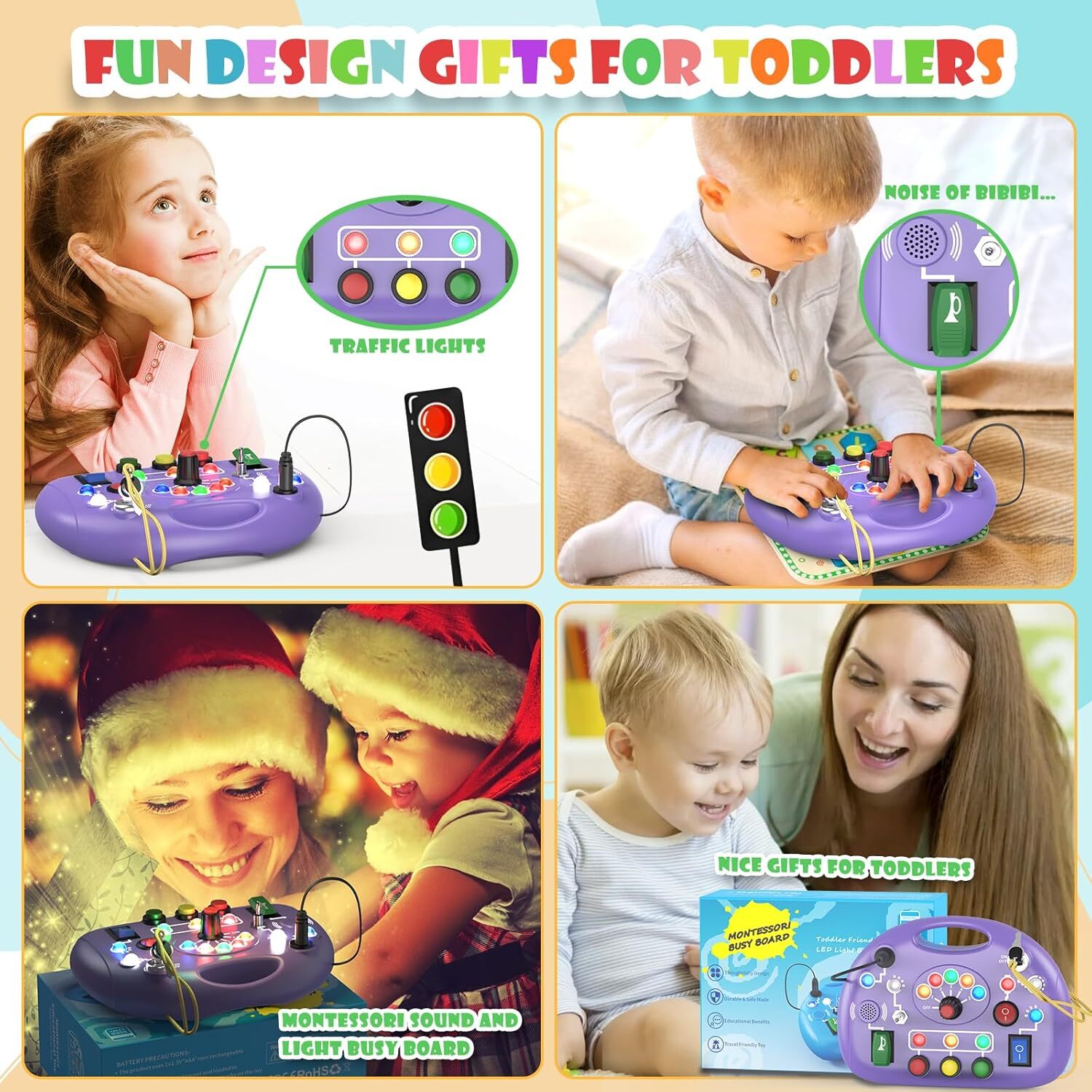 Toddler Baby Busy Board with LED Light, Montessori for 1+ Purple