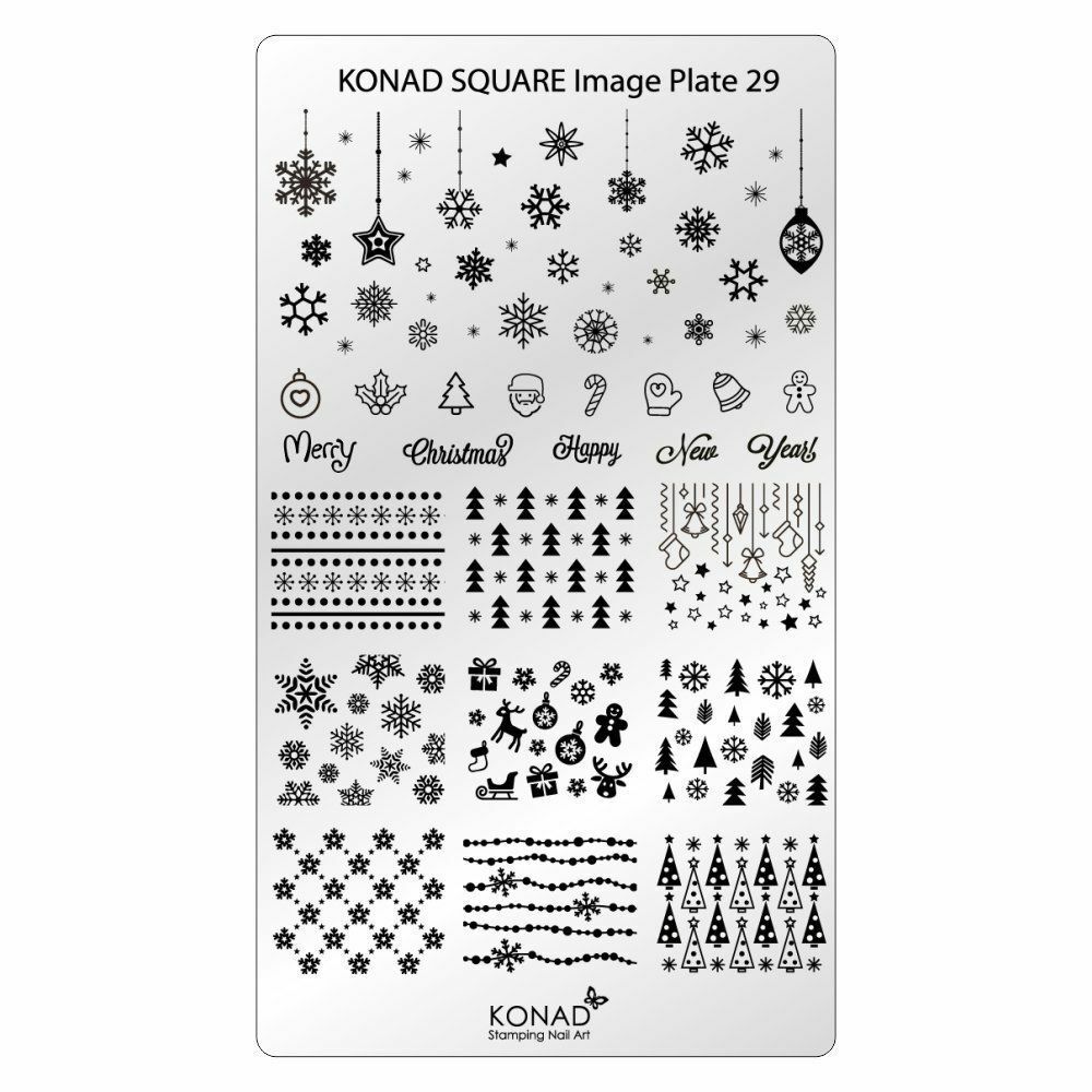 Konad Stamping Nail Art Square Image Plate 29 Christmas Holiday Designs
