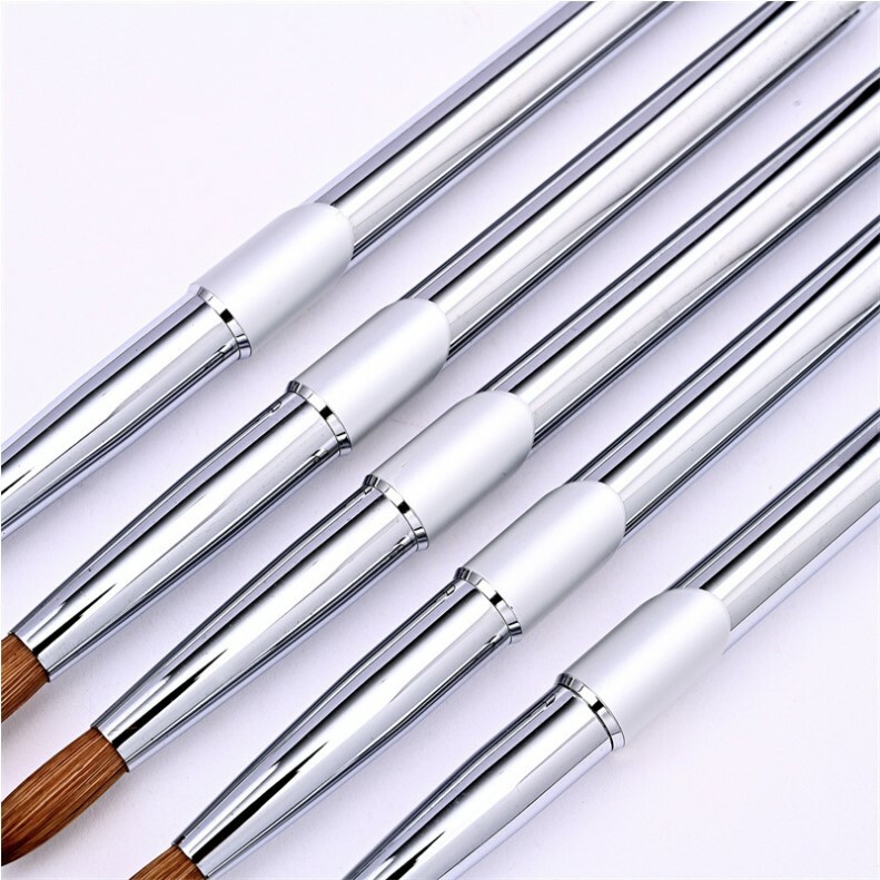 100% Acrylic Kolinsky Nail Brush Silver Metal Handle Size 8-16