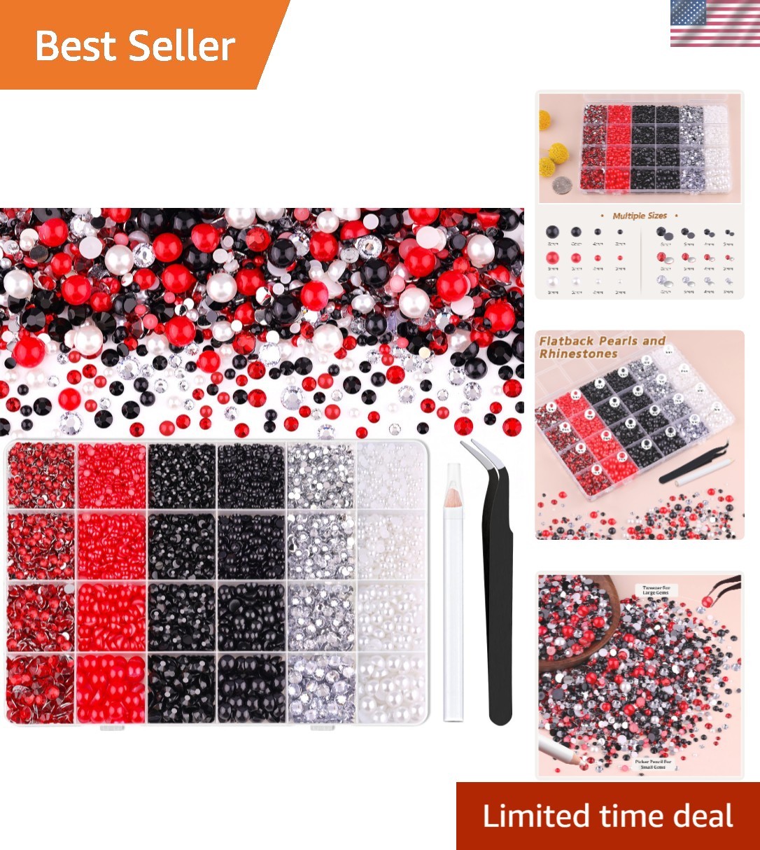 14000PCS Flatback Pearls and Rhinestones for Bedazzling Kit, Red White Black …