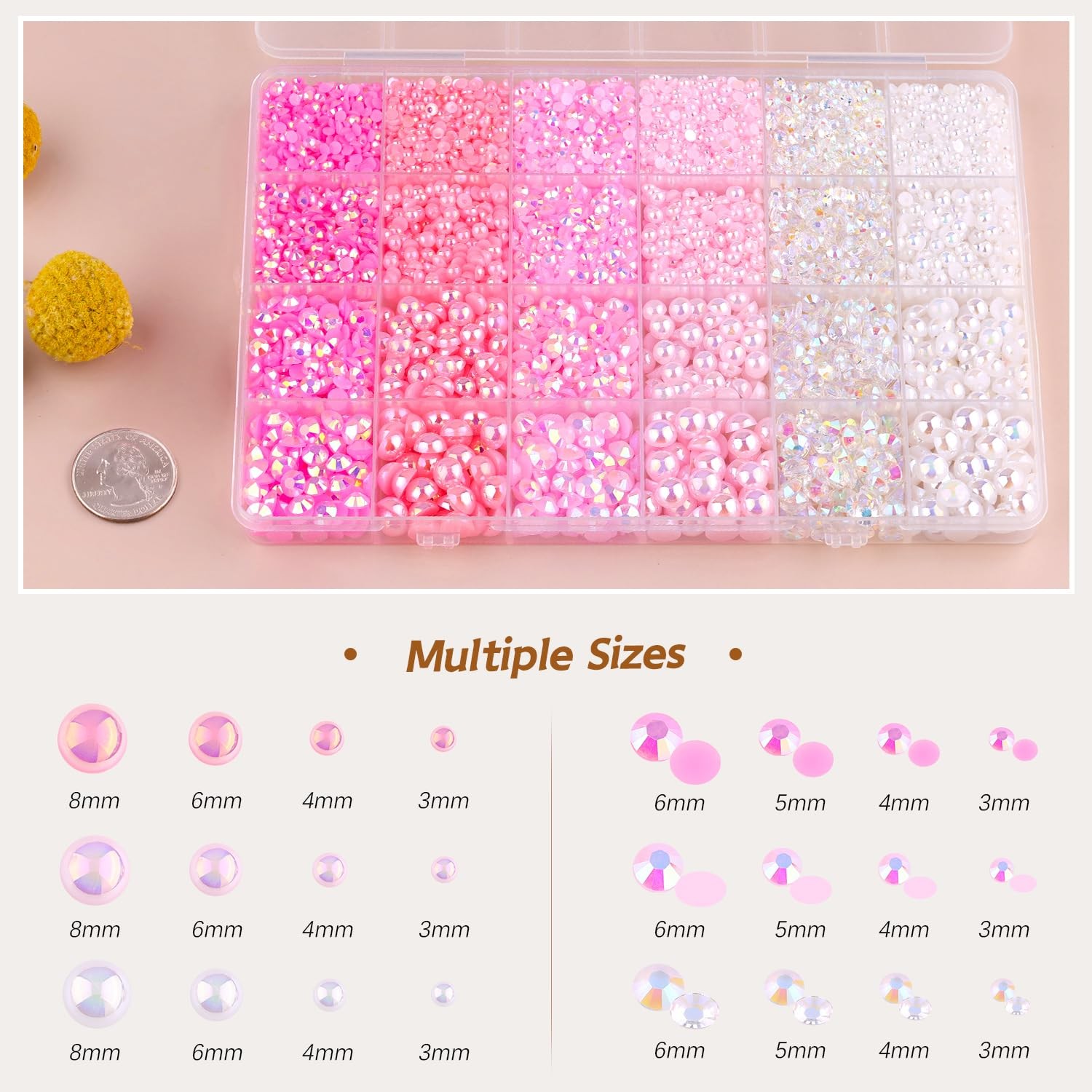 14000PCS Flatback Pearls and Pink Rhinestones for Bedazzling Kit, Pink White …