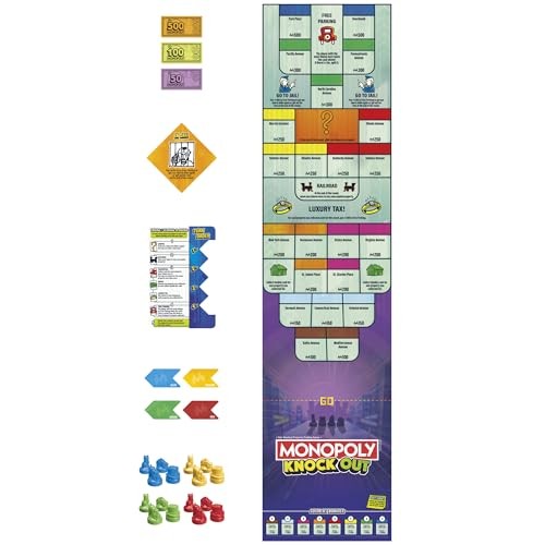 Monopoly Knockout Board Game | 2-8 Players | Medium, Red, Yellow, Green, Blue