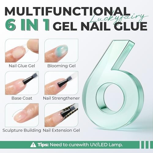 Gel Nail Glue Super Strong: 15ml Nail Glue Gel 6 in 1 for B- Gel Nail Glue 15ml