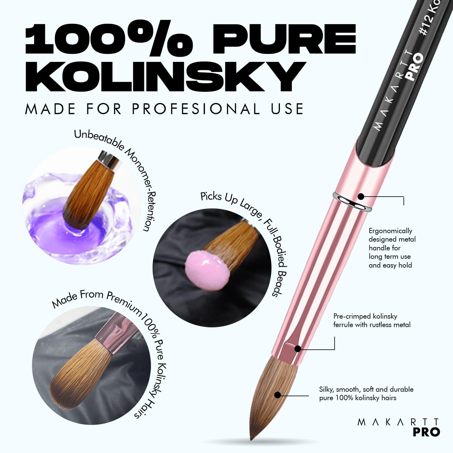 MakarttPro Kolinsky Acrylic Nail Brush Size 10 – 100% Pure Kolinsky Hair N