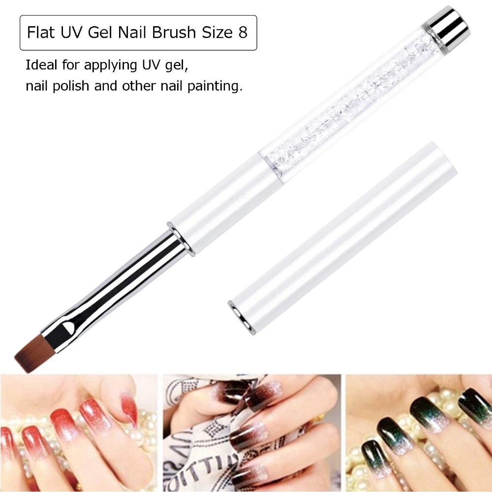 Professional Oval and Flat UV Builder Gel Nail Brushes Set with Rhinestone