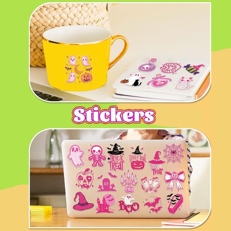 50PCS Transparents Pink Cartoon Halloweens Decals PET Material Diy Tablet