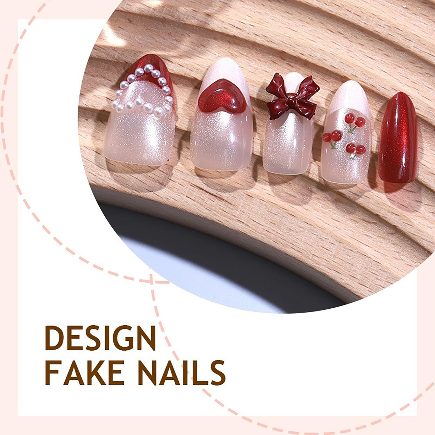 Valentines Press on Nails Medium Almond Fake Nails French Tip False Nails wit…