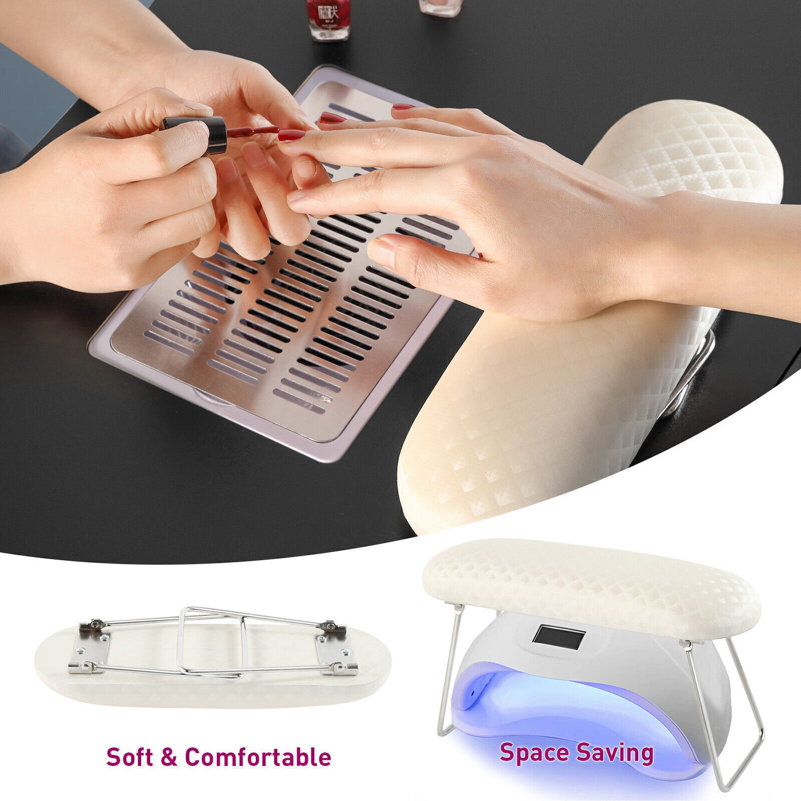 Pro Manicure Table Nail Desk Beauty Salon Dust Collector Drawers+Wheel+Wrist P6J