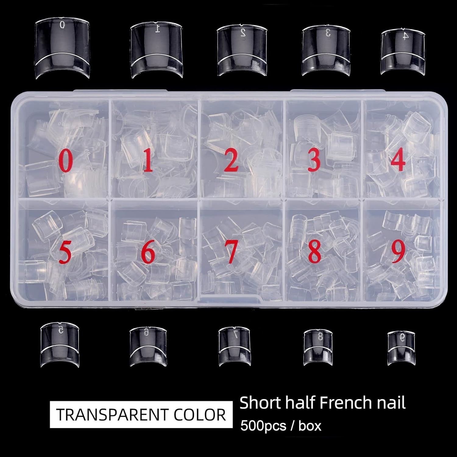Square Nail Tips Half Cover 500Pcs Clear Acrylic 1 Count (Pack of 500), clear