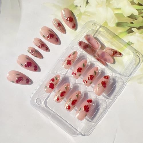 24 Pcs Press on Nails Short Almond Nail Tips, Cat’s Eye Glitter Fake SPR-A17