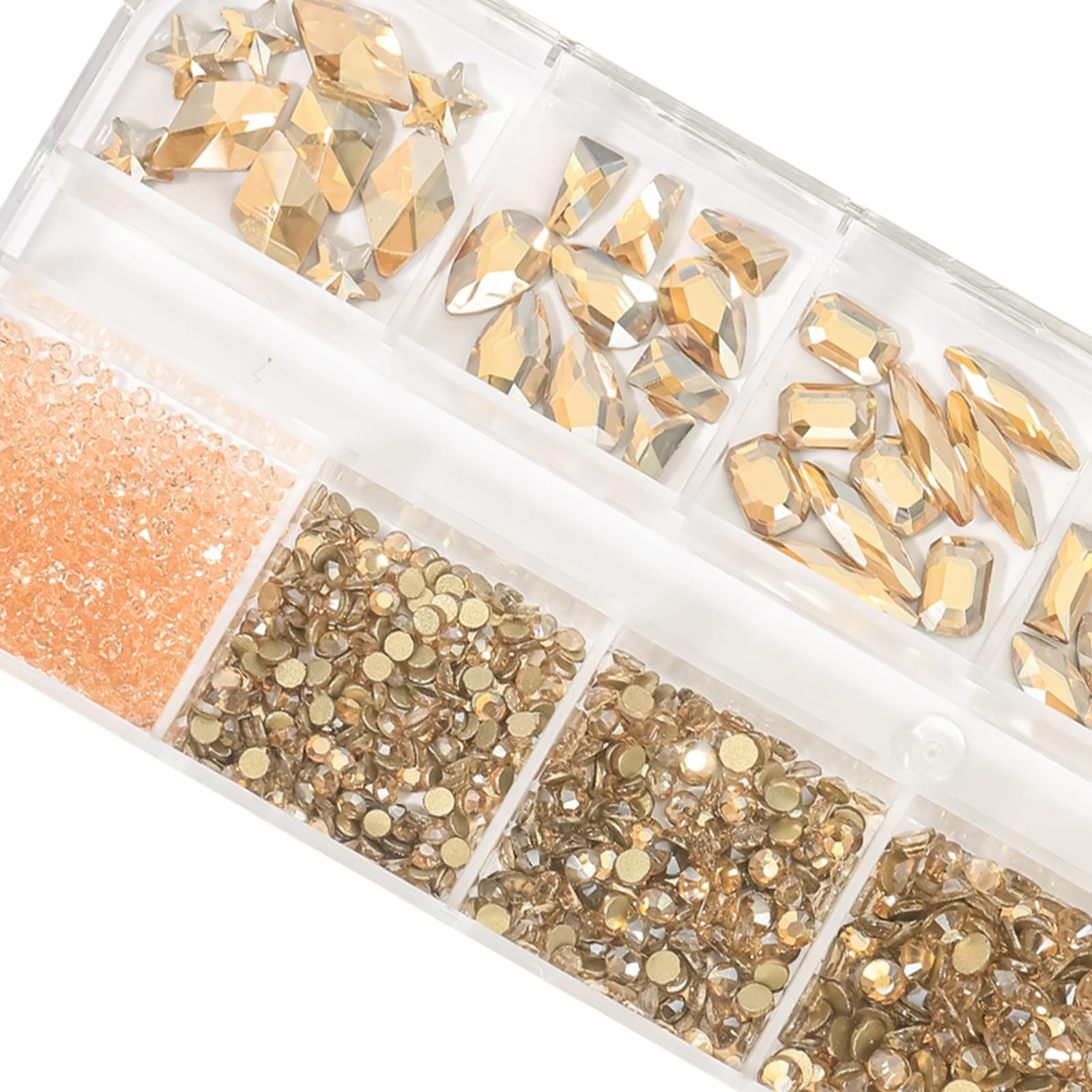 Champagne Gold Nail Rhinestones Kit Flatback Nail Charms Glass Gems Stones 14…