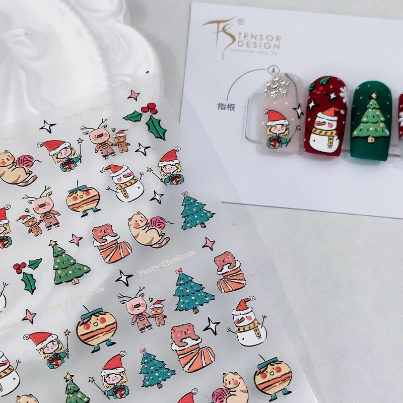 Hand Drawn Christmas Nail Stickers, Snowman Nail Decals (378)