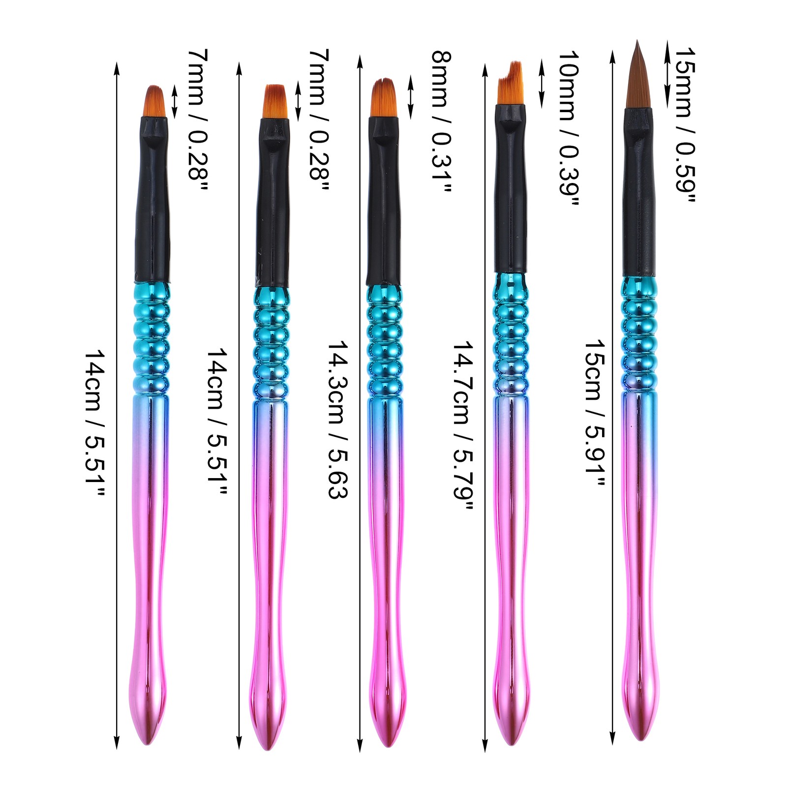 Nail Art Brushes 5 Pcs Nail Design Tools Kit Nail Liner Brush Blue Gradient Pink