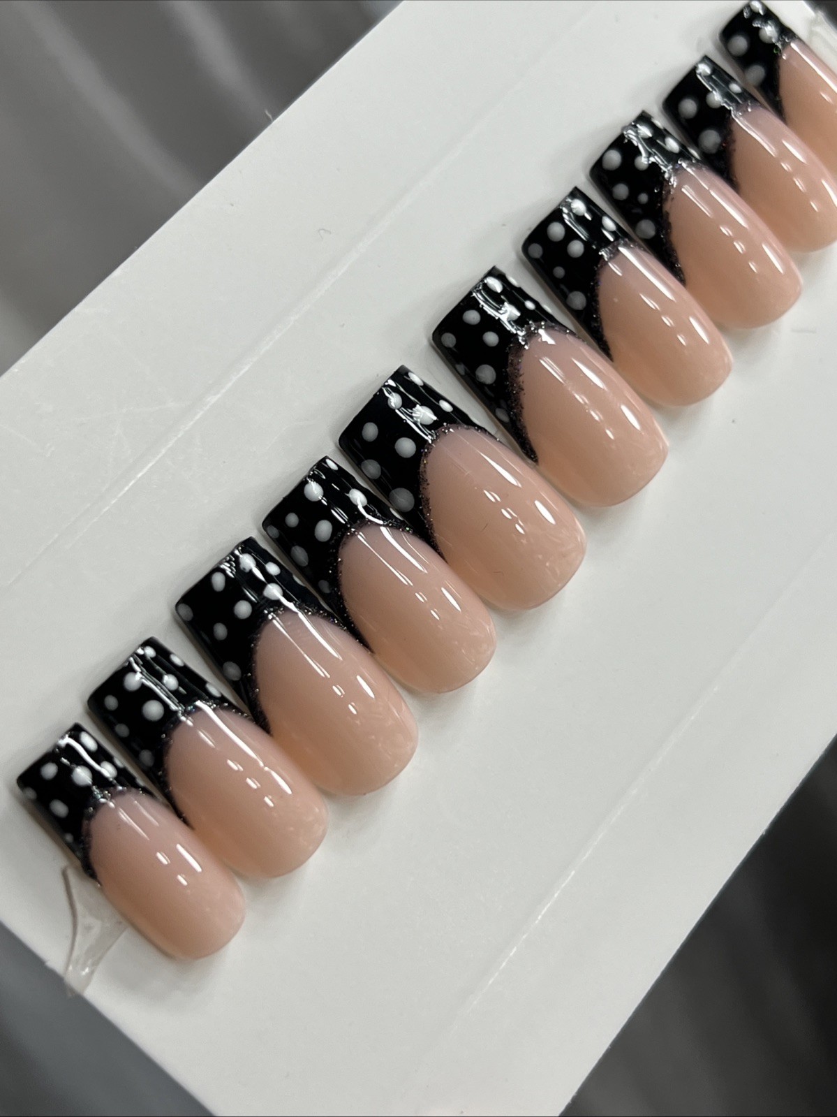 🌸 CUSTOM Press On Nails FRENCH BLACK Flower PINK 10p SET W Kit