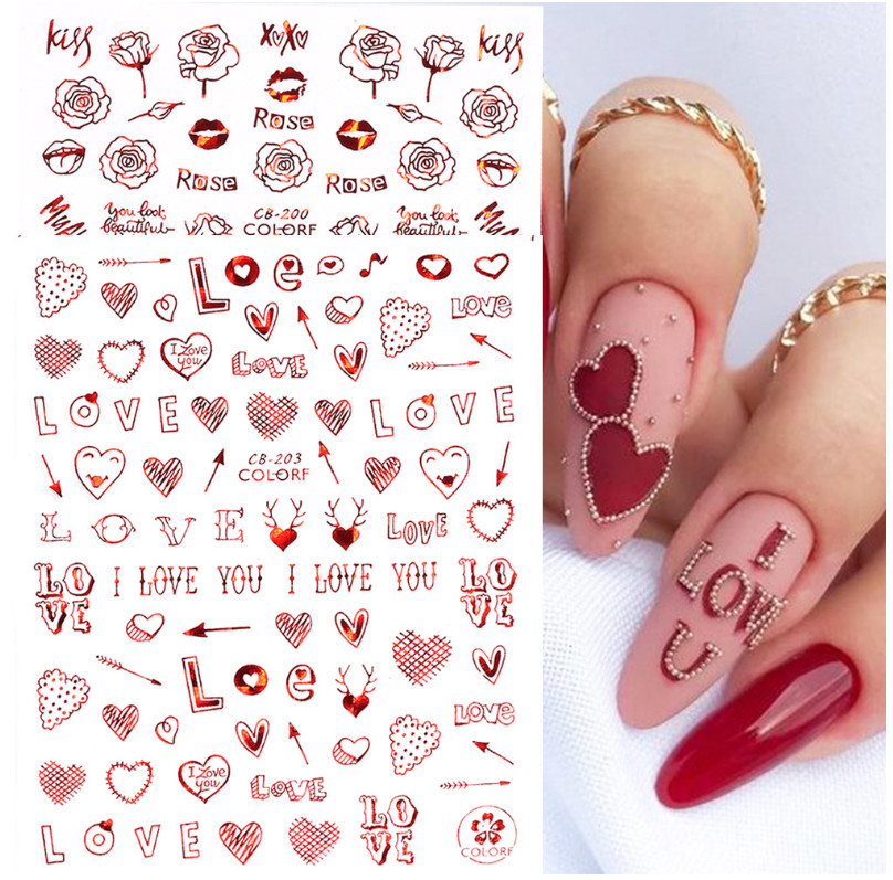 3D Nail Sticker Red Heart letter Kiss Valentine’s Day Series Nail Art DIY NH11